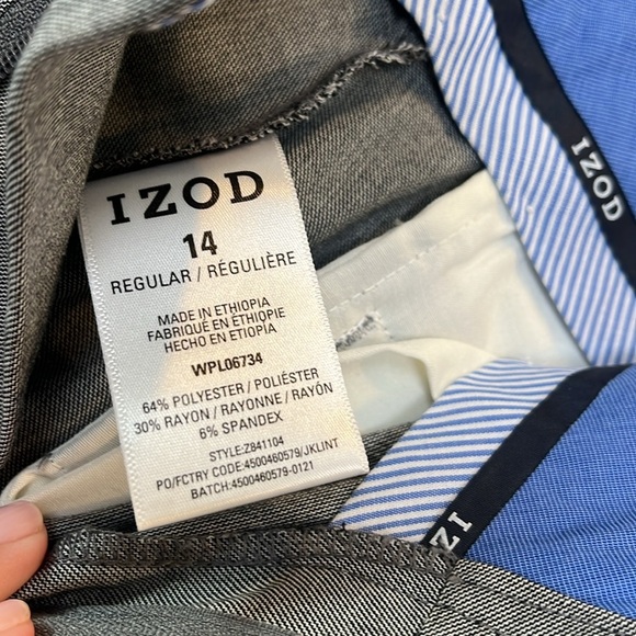 Izod Big Boy's Size 14 Regular Like New Gray Flat Front Suit Dress Pants - Picture 8 of 8